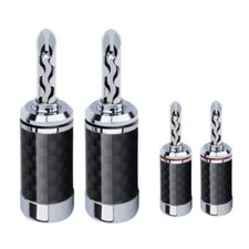 4 Bananenstecker für Lautsprecherkabel rhodiniert - Hohlbananenstecker 