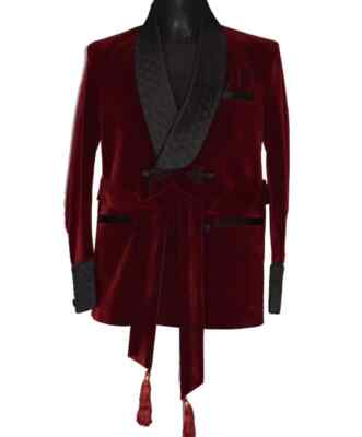 Burgundy Velvet Dressing Gown  Elegant Smoking Robe Leisure Blazer Coat |  eBay