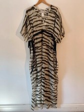 ON THE ISLAND Arkoi cotton voile kaftan tiger print ivory resort wear.  O/S £550