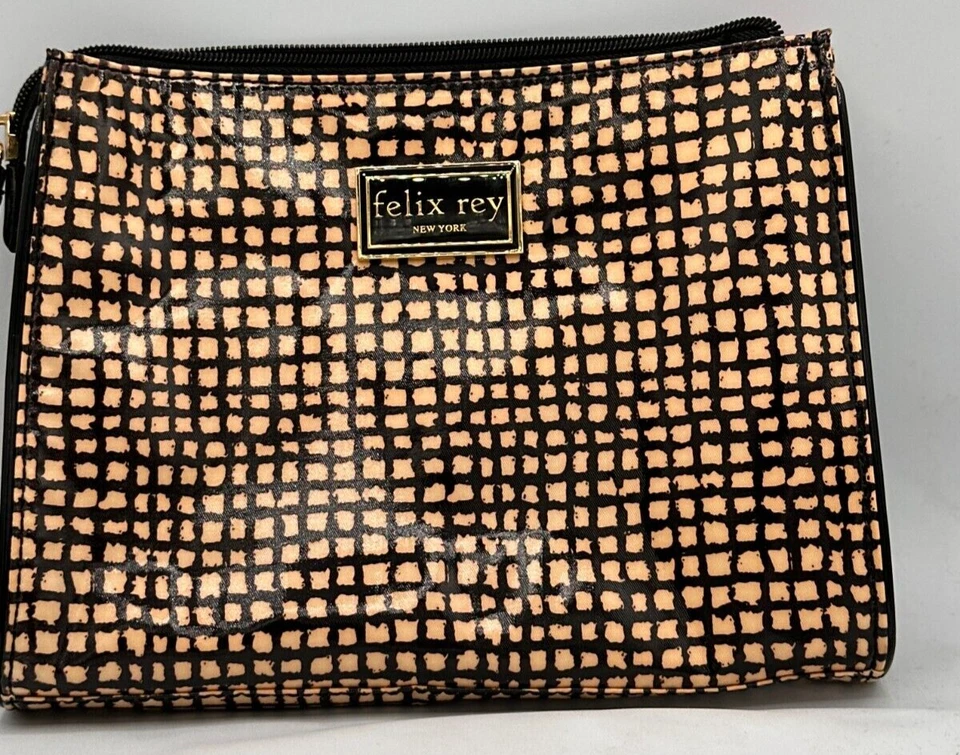 Bolso sin asas con lazo FELIX REY negro y tostado con forro rosa intenso bolso de mano dorado Nueva York Foto 4 de 4