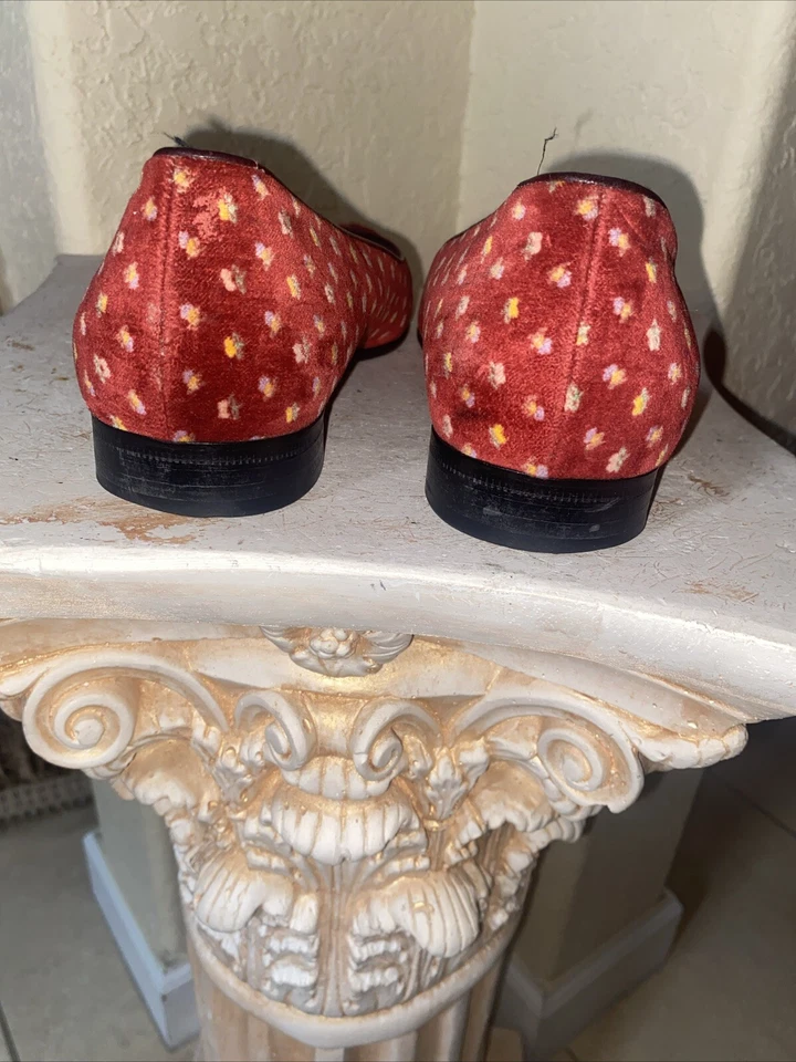 Marc Jacobs Burgundy Preppy Velvet Floral Ballet Flats Womens 8.5M Italy - Image 3 of 4