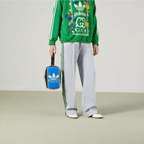 Gucci x Adidas GG Supreme Mini Top Handle Bag Blue Black Leather - Picture 10 of 12