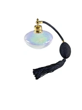 NEW Hand Blown Art Glass Perfume 5.75" Bottle Atomizer Iridescent Whites