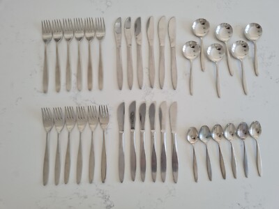 36 x MODERNIST RETRO BESTECK SIPELIA SHEFFIELD GABEL MESSER LÖFFEL mcm 60er 70er SetB