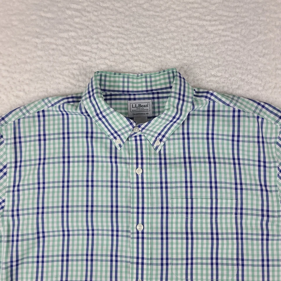 L L Bean Dress Shirt Mens Large Blue Green Plaid Traditional Fit Button Up - Image 2 of 4