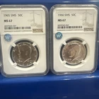 Lot Of 2 Kennedy Half Dollars - 1965 & 1966 SMS NGC MS 67