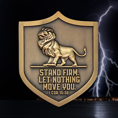 Stand Firm Challenge Coin | 1 Corinthians 16:13 | Christian Lion Shield Gift