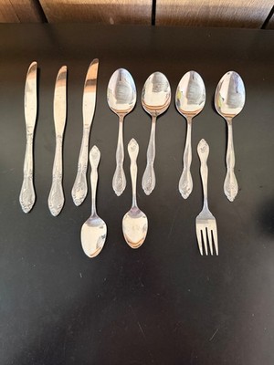 Vintage Custom Craft Stainless Steel Flatware Taiwan 10 Piece Fork Knives Spoons