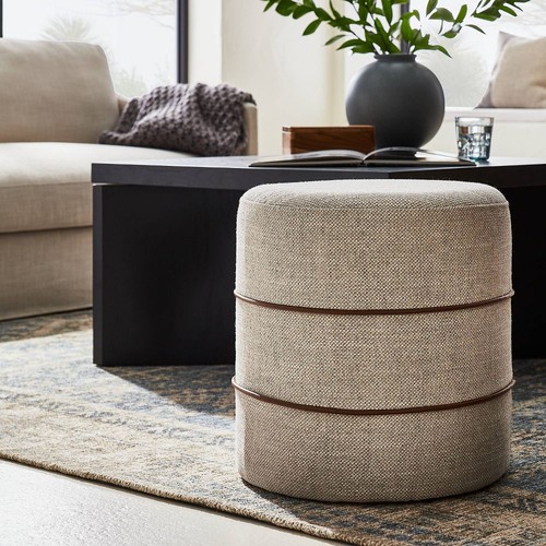Threshold designed w/Studio McGee Round Ottoman Contemporary Living Room Cream - Picture 2 of 5