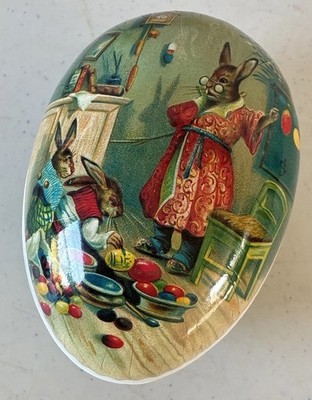 Large Vintage Nestle Rabbits Bunnies Paper Mache Easter Egg Made in Germany 