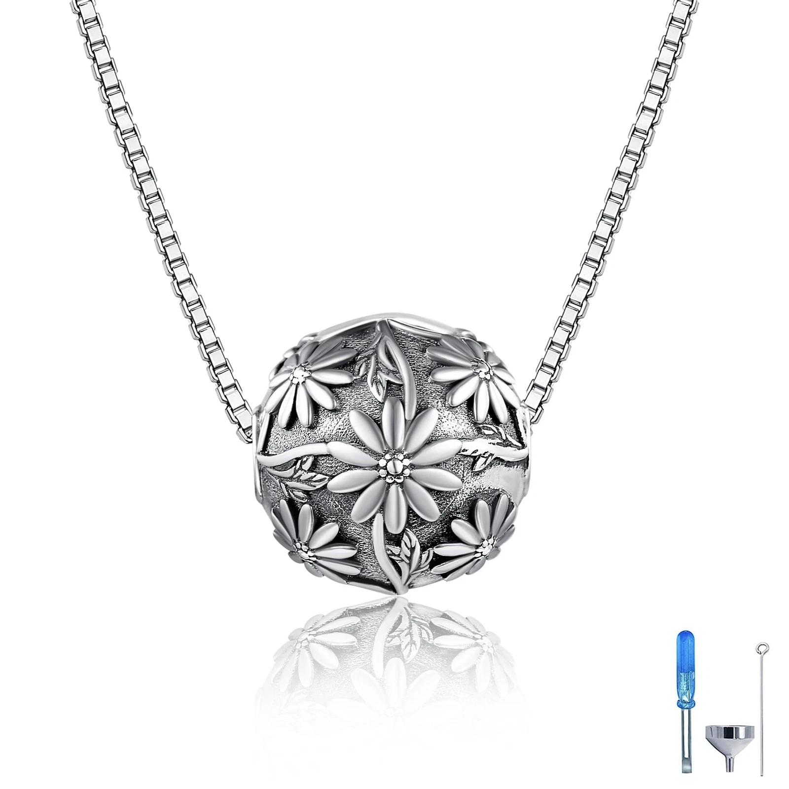 Flower Urn Necklace for Ashes Sterling Silver Flower Pendant Charm Memorial G...