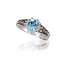 LeVian 14K White Gold Cocktail Ring with 1.23 TCW Aquamarine & Diamond - Size 4