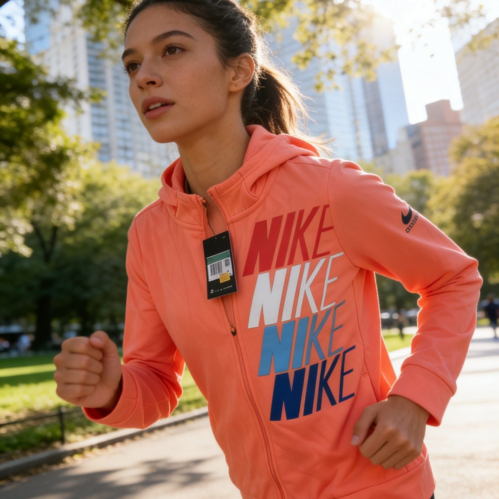 Nike Girls Therma-FIT Full-Zip Hoodie Neon Orange Size XL