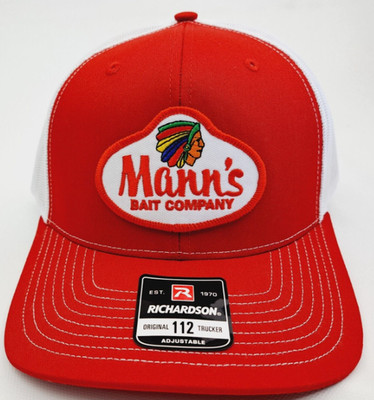 Mann's Bait Co. Embroidered Patch Richardson 112 Trucker Cap Hat Mesh Snapback