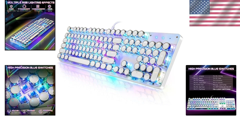 Retro Typewriter Gaming Keyboard with RGB Backlit - Image 2 of 4