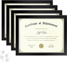 HappyHapi Certificate Frame 8.5x11, Degree for 8.5x11inch*4, Black 