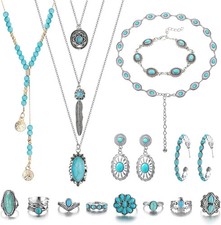 Jewelry Set Turquoise Rings Necklace Earrings Bracelet Western Boho