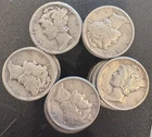 50 - $5 Face Value 1930-1939 Mercury Dimes - 90% Silver – G to VG