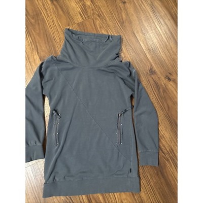 Champion Sweatshirt Cowl Neck Womens Medium Gray Studded Zip Pockets Long Sleeve
