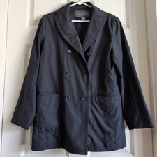 Vintage 80s or 90s black short beltless double breasted trench coat 