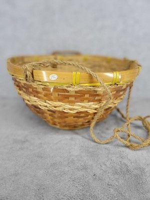 Handmade Woven Bamboo Basket with Rope Handles Rustic Farmhouse 11  x 6 