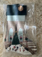 West Elm Embroidered Brooklyn Bridge Christmas Stocking NO MONO
