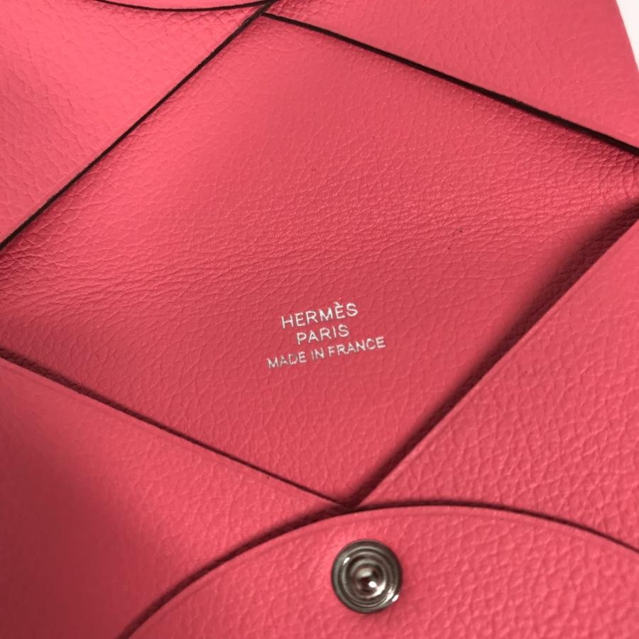 HERMES Calvi Business Card Holder Pass Case Bifold Pink Evercolor Leather 10x7cm