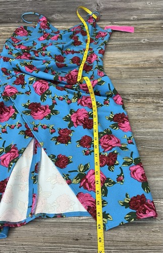 NWT Betsey Johnson Midi Dress Women's 14 Blue W/ Pink Roses Coquet Flirty Pretty - Picture 8 of 15