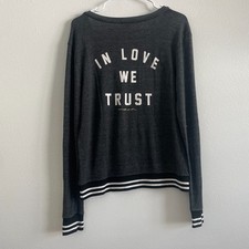 Spiritual Gangster Sweater Women M Gray In Love We Trust V Neck Yoga Athleisure