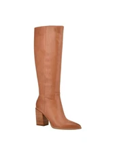 NINE WEST Womens Beige Brixe Pointed Toe Stacked Heel Leather Boots 5.5 M