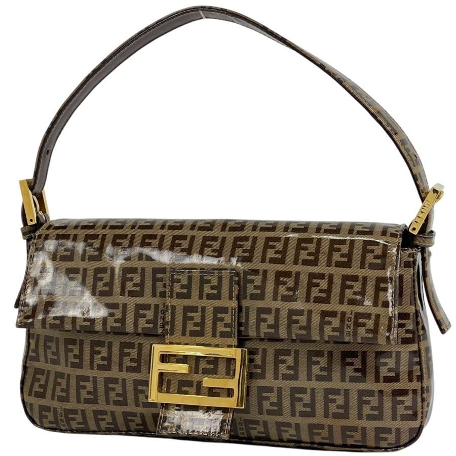 FENDI Zucchino Mamma Baguette Handbag Brown Coated Canvas 26424 #BS1194