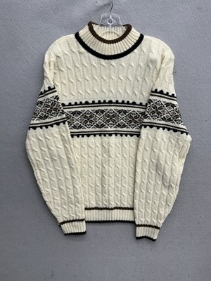 Vtg Lord Jeff Sweater Mens M Cable Knit Fair Isle USA-Made Nordic Wintuk Orlon