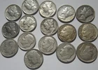 16 Silver Mercury and Roosevelt Dime Lot 1937-1964