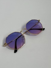 Vintage Sonnenbrille Gold Metall Retro Design Achteck Gl&auml;ser Unisex Brille NEU