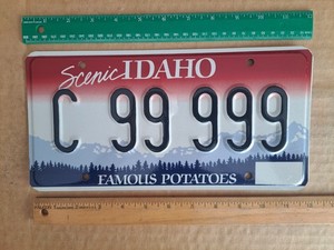 License Plate, Idaho, Sunset, Quintuple 9: C 99999