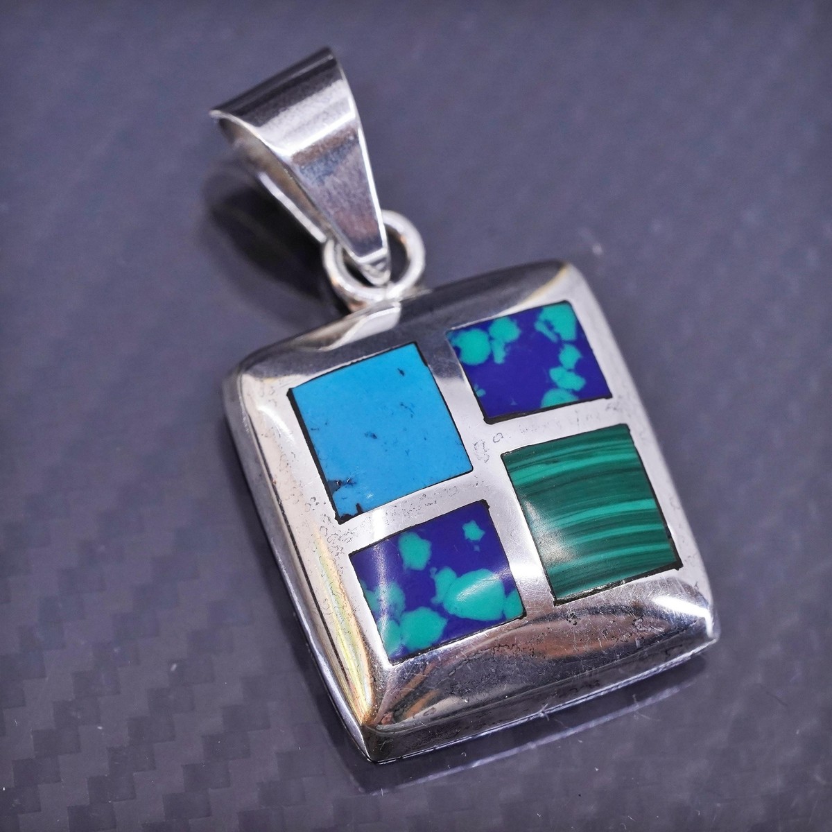 Southwestern Mexican sterling silver 925 square pendant turquoise