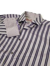 Robert Graham Mens Shirt Dress Size Large Purple Grey Flip Turn Cuff