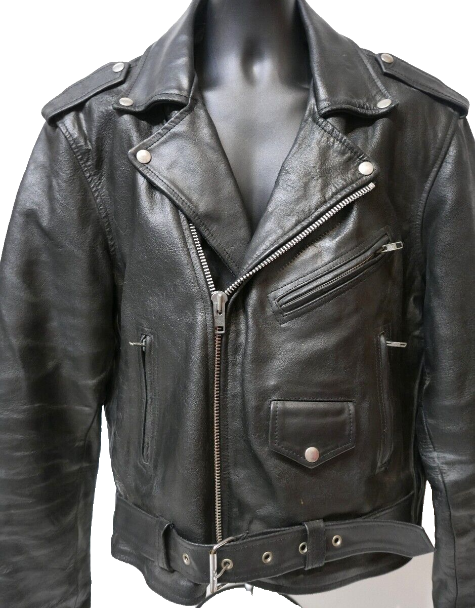 Vintage Men's American Top Genuine Leather Motorcycle Jacket Black