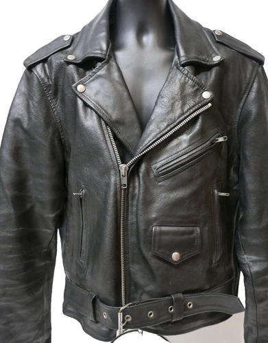 Vintage Men's American Top Genuine Leather Motorcycle Jacket Black Size 48 - Picture 2 of 11