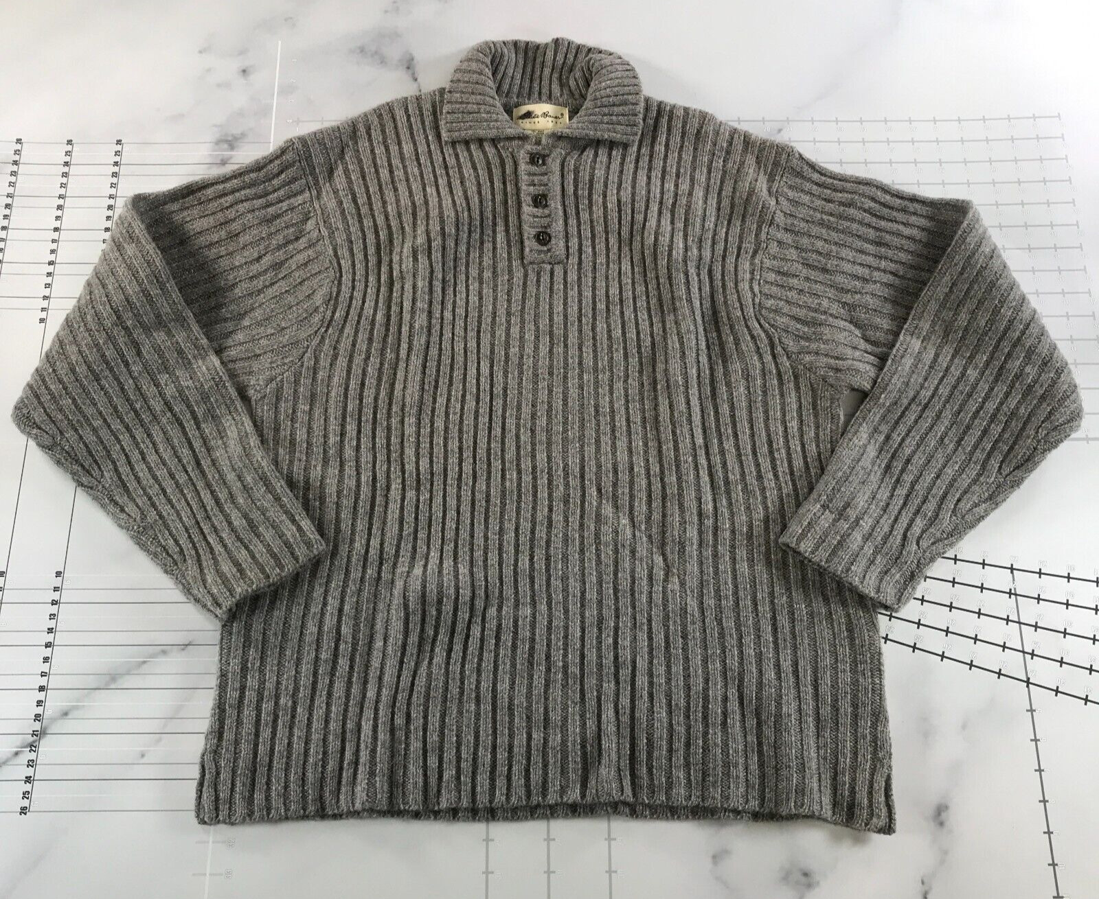 Винтажный свитер Eddie Bauer мужской свитер большого размера из вересково-серой Шетландской шерсти с вырезом Хенли 25090₽