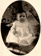 Antique RPPC Little Girl Baby Dress Real Photo Postcard May Baby Horseshoe Sign