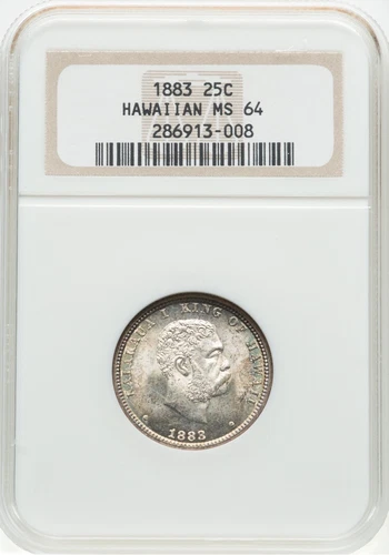 HAWAII KALAKAUA I 1883 QUARTER-DOLLAR / 25 CENTS UNCIRCULATED CERTIFIED NGC MS64