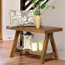 Farmhouse Wood Bench Rustic Indoor Storage Bench For Entryway Living Room Dining