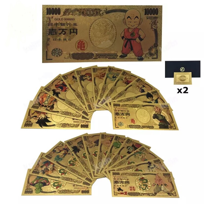 Collection complète 23 billets DBZ + 1 collector 10000 yen gold card dragon ball