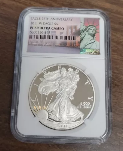 2011 W Proof American Silver Eagle - NGC PF69 Ultra Cameo - 25th Anniversary 