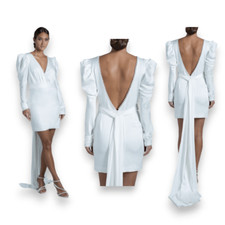 Rime Arodaky Seraph Pearl Beaded Tie Wedding Bridal Satin Mini Dress Size US 12