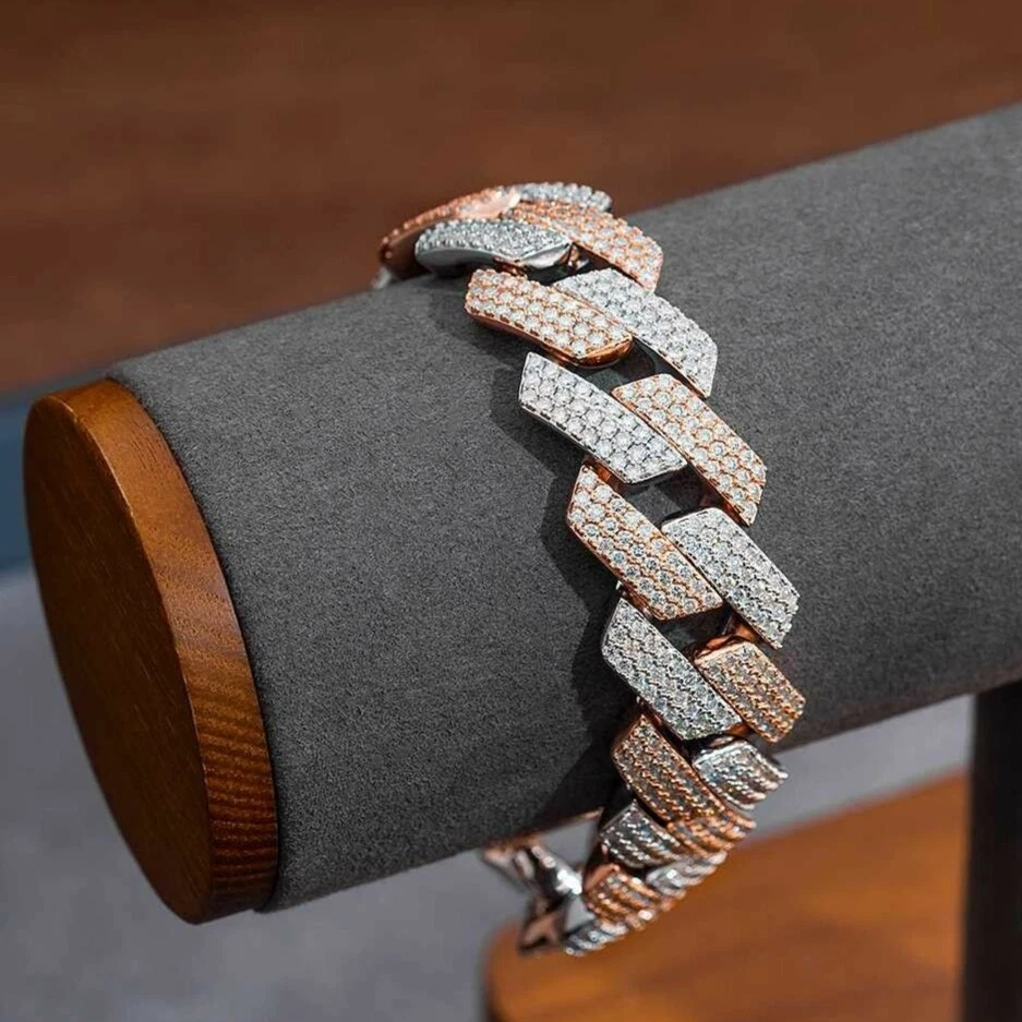 Collar Cubano Miami Circonita Cúbica Personalizado Para Hombre Chapado en Oro Rosa 14k Plata Foto 3 de 4