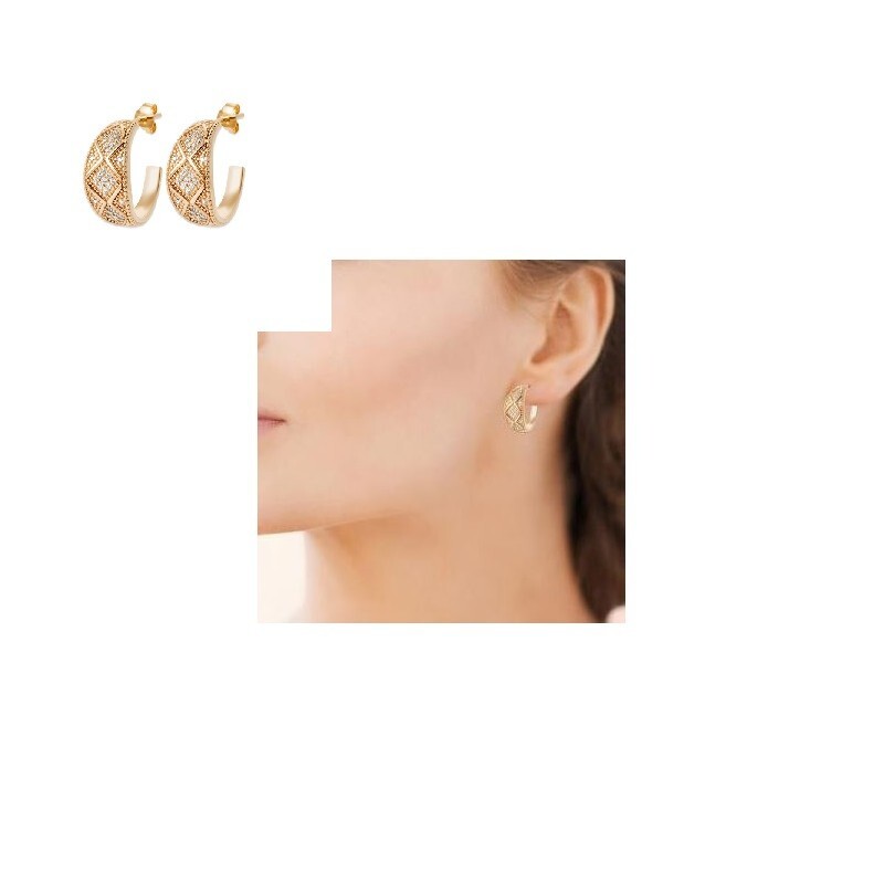 Boucles d'oreilles créoles losanges en plaqué or hypoallergénique et zirconium