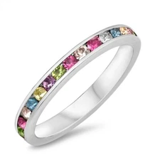 Multi Color Crystal CZ Cute Ring New .925 Sterling Silver Band Sizes 3-13