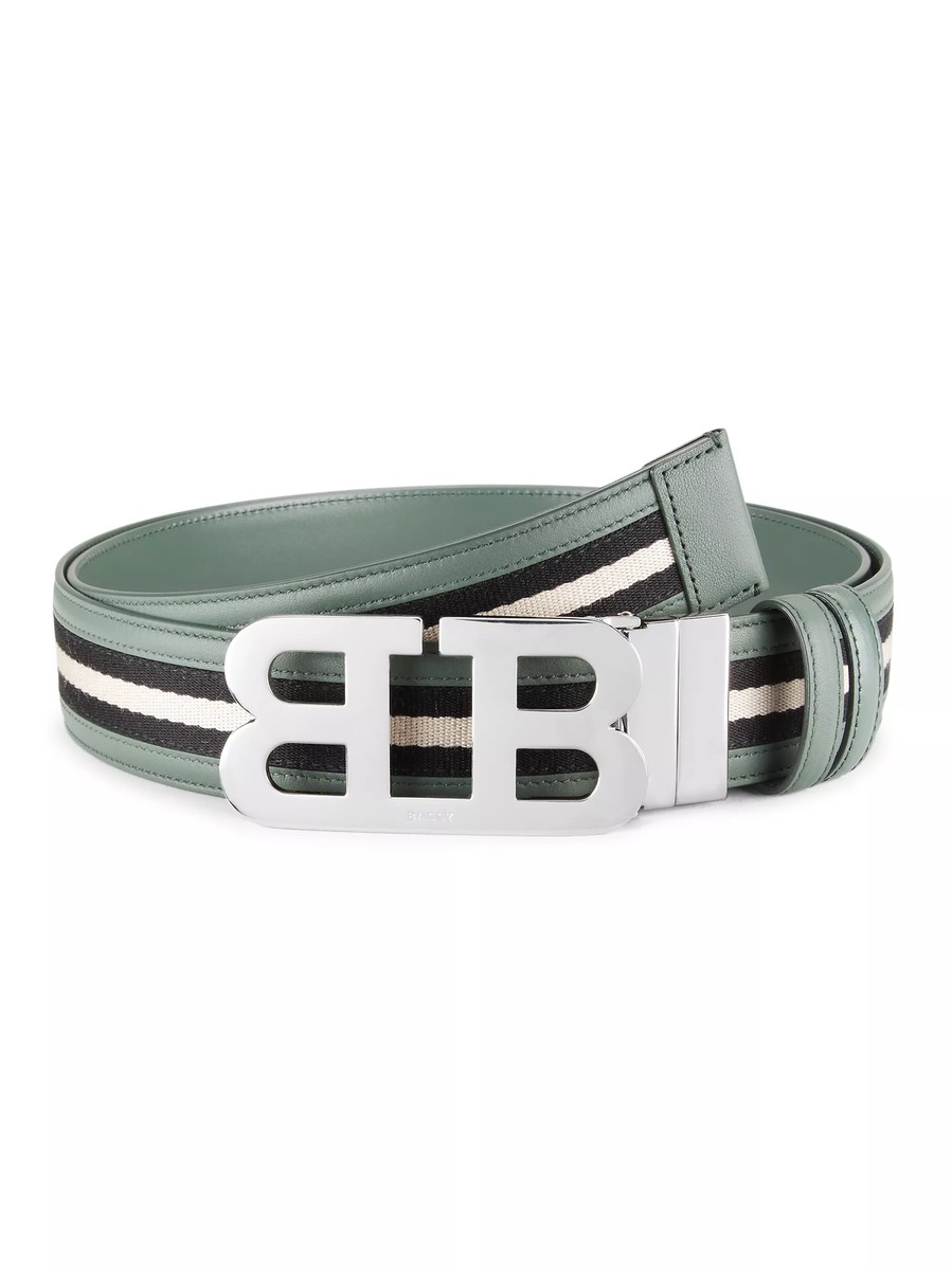 Bally Mens B Chain Leather Adjustable Reversible Belt Sage 